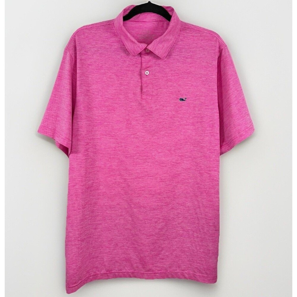 Vineyard Vines Performance Polo LARGE Pink Stripe Preppy Athleisure Golf Active
